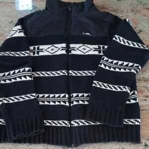 Lauren Black and White Knit Zip Cardigan.